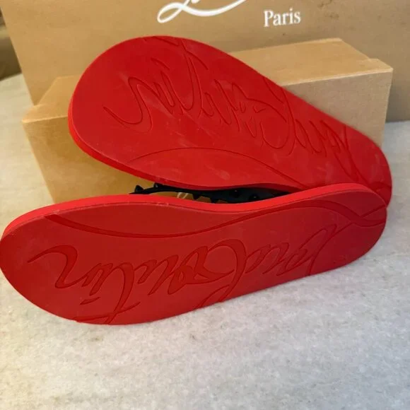 CHRISTIAN LOUBOUTIN 1201016 Mens Loubi Spiked Red/Back Rubber Flip Flops, 44